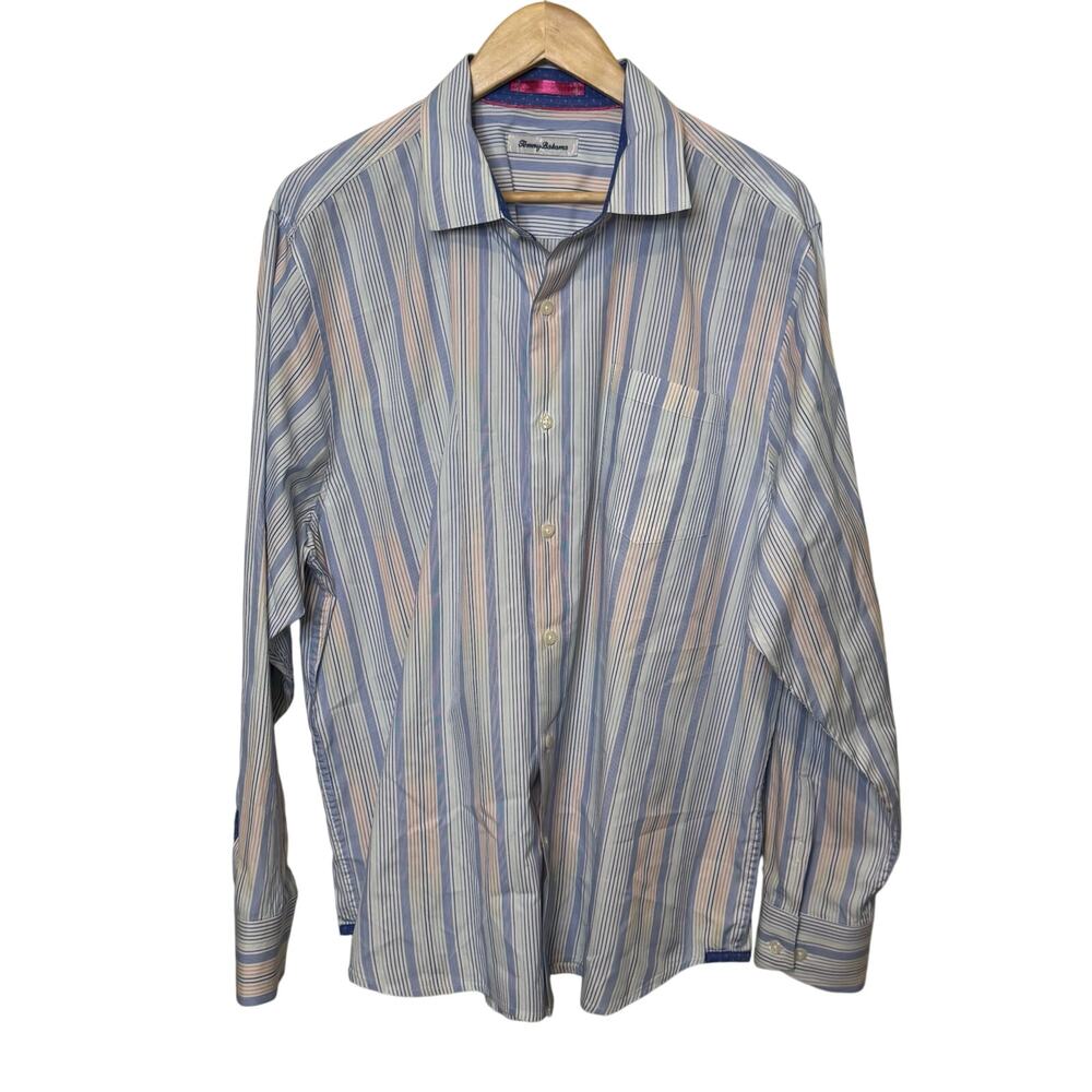 Tommy Bahama Size XL Silk Blend Long Sleeve Striped Shirt